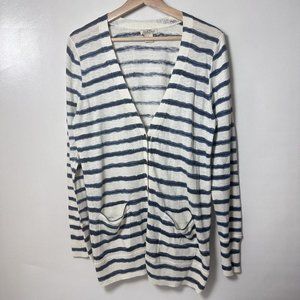 Lucky Brand Sweater Womens Large Blue Striped Button Cardigan Nautical Coastal
